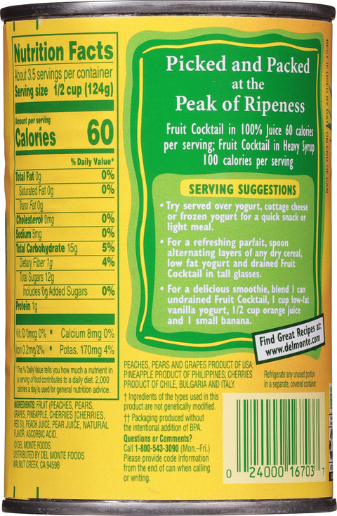 Del Monte 100% Juice Fruit Cocktail 15 oz