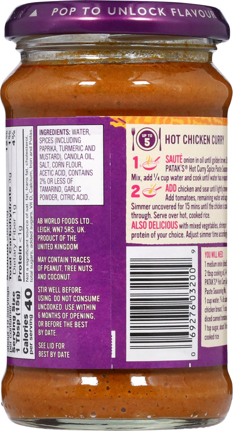 Patak's Hot Curry Paste Concentrate 10 OZ