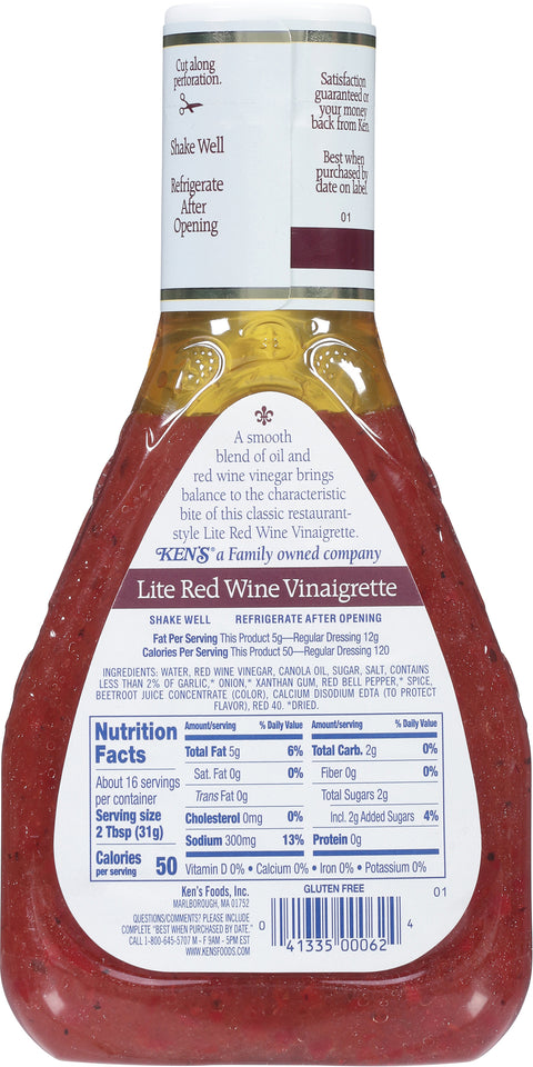 Ken's Steak House Red Wine Vinegar & Olive Oil Light 16 FZ