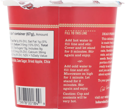 Bob's Red Mill Gluten Free Apple Cinnamon Oatmeal Cup 2.36 OZ