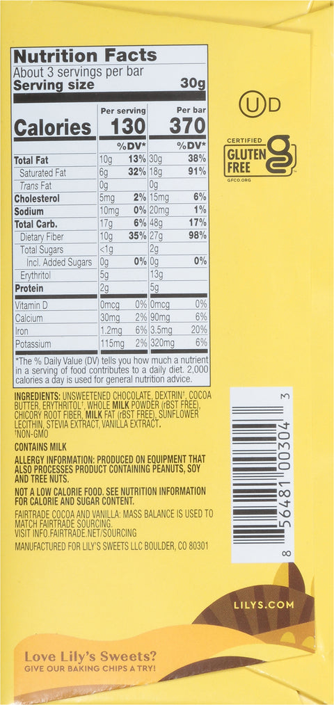 Lily's Creamy Milk Milk Chocolate Style Bar 3 oz