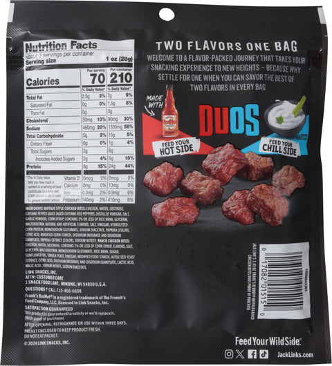 Jack Link's Duos Dried Smoked & Seasoned Buffalo Style/Ranch Cuts of Chicken 2.85 oz