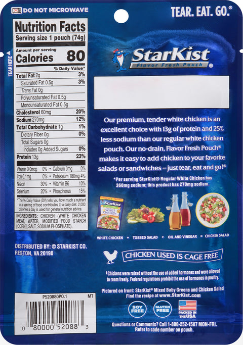 Starkist Premium White Chicken Less Sodium 2.6 OZ