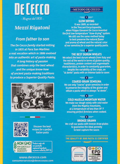 Dececco Mezzi Rigatoni Pasta 16 OZ