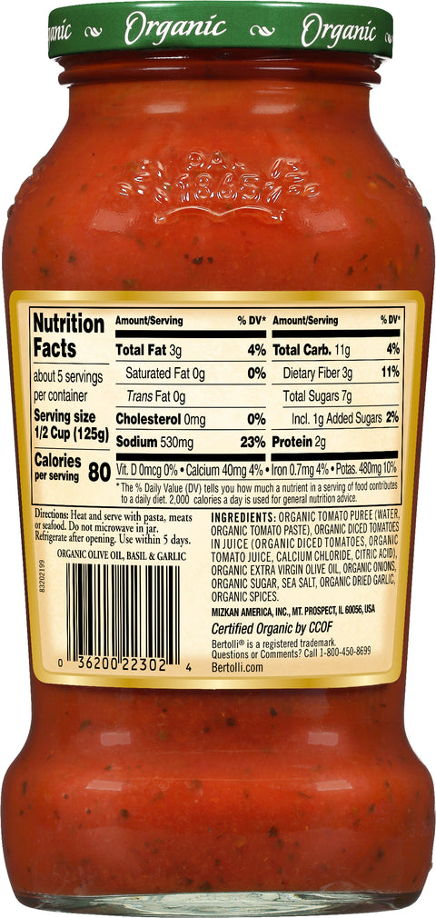 Bertolli Organic Olive Oil/Basil & Garlic Pasta Sauce 24 OZ