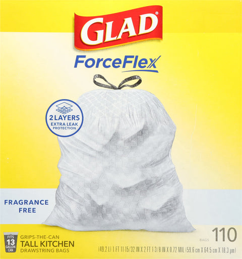 Glad Force Flex Drawstring Tall Kitchen Bags  110 CT