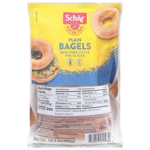 Schar Gluten-Free Pre-Sliced New York Style Plain Bagels 14.1 oz - 4 Pack