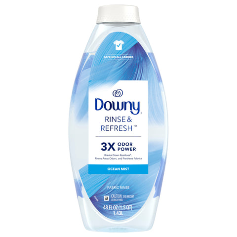 Downy Rinse & Refresh Laundry Odor Remover and Fabric Softener, Ocean Mist, 48 fl oz, Safe On All Fabrics, HE Compatible