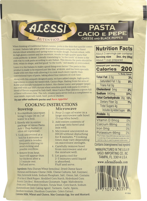 Alessi Cacio E Pepe 4 Minuti Pasta  6.35 OZ