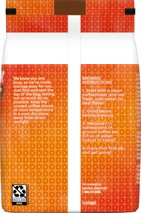 Dunkin Whole Bean Original Blend Coffee 18 OZ