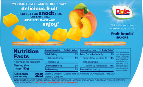 Dole Fruit Cups Diced Peaches No Sugar Added 16 OZ