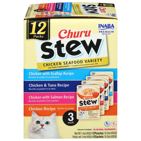 Churu Stew Assorted Cat Food Complement Chicken Seafood Variety 12