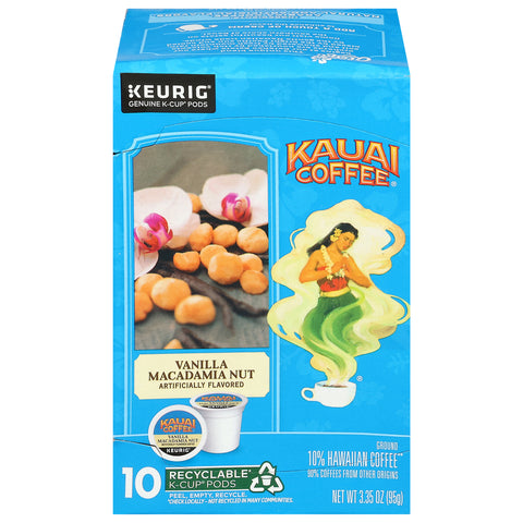 Kauai Coffee Ground 10% Hawaiian Vanilla Macadamia Nut Coffee 10 K-Cup Pods - 6 Pack