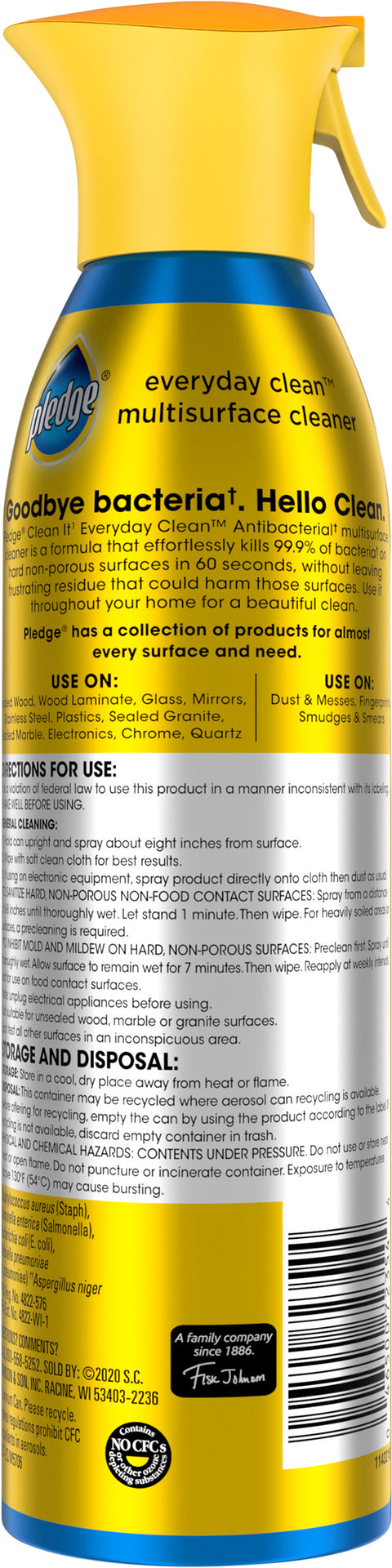 Pledge Cleaner Spray Aerosol Duster Multi Surface Antibacterial 9.7 OZ
