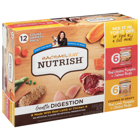 Rachael Ray Nutrish Adult Gentle Digestion Real Chicken, Pumpkin & Salmon Recipe/Real Lamb, Pumpkin & Chicken Recipe Dog Food Variety Pack 12