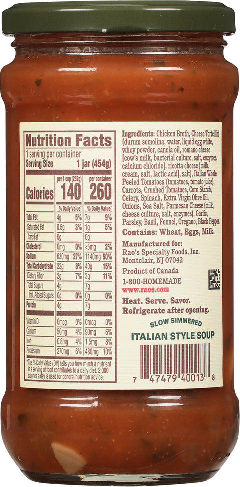 Rao's Tortellini & Vegetable Slow Simmered Soup 16 OZ