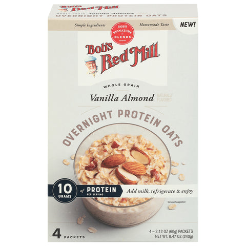 Bob's Red Mill Whole Grain Vanilla Almond Overnight Protein Oats 4 - 2.12 oz Packets - 4 Pack
