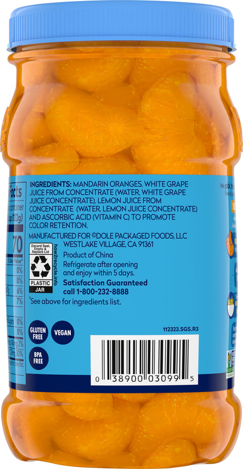 Dole Fruit Jar Mandarin Oranges In Light Syrup 23.5 OZ