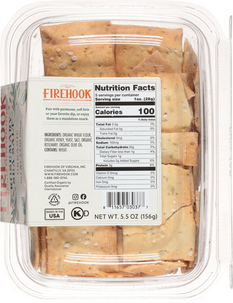 Firehook Organic Rosemary Sea Salt Artisan Baked Crackers 5.5 oz