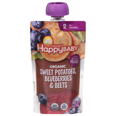 Happy Baby Organics Organic Stage 2 (6+ Months) Sweet Potatoes, Blueberries & Beets 4 oz - 16 Pack