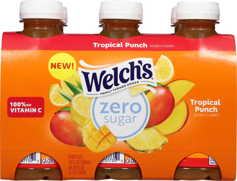 Welch's Tropical Punch Zero Sugar Drink 10 fl oz On-the-Go Bottle (Pack of 6)