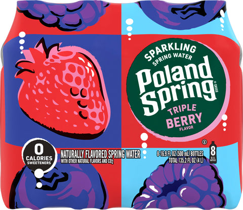 Poland Spring Sparkling Water, Triple Berry, 16.9 oz. Bottles (8 Count)