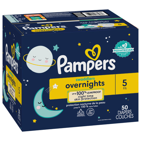 Pampers Diapers Swaddlers Overnights 5 (27+ lb) Super Pack 50 CT