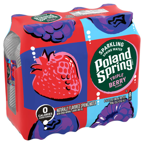 Poland Spring Sparkling Water, Triple Berry, 16.9 oz. Bottles (8 Count)