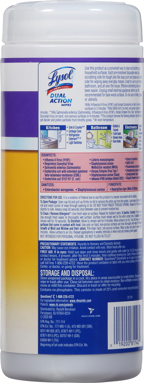 Lysol Disinfectant Wipes Dual Action Citrus 35 CT