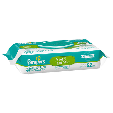 Pampers Free & Gentle 100% Plant-Based Fragrance Free Baby Wipes 52 count