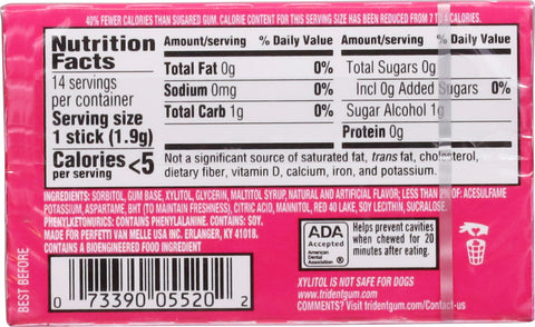 Trident Sugar Free Bubblegum Gum 14 ea
