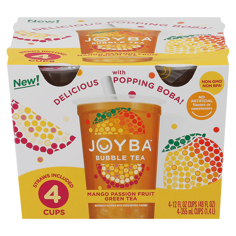 Joyba Mango Passion Fruit Green Tea Bubble Tea 4 - 12 fl oz Cups - 4 Pack