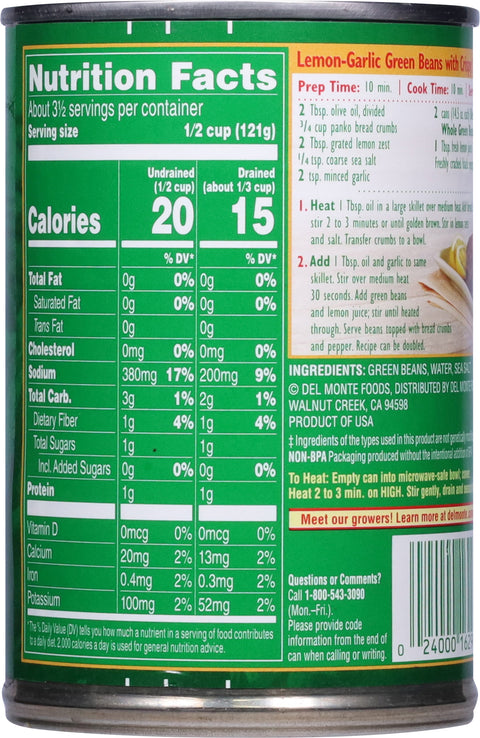 Del Monte Vegetables Whole Green Beans 14.5 OZ