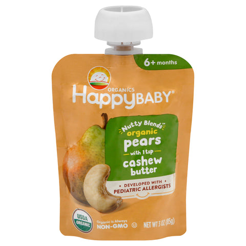 HappyBaby Organics 6+ Months Pears with Cashew Butter 3 oz - 12 Pack