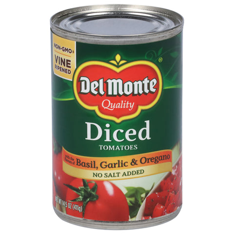 Del Monte Tomatoes Diced With Basil Garlic & Oregano No Salt Added 14.5 OZ