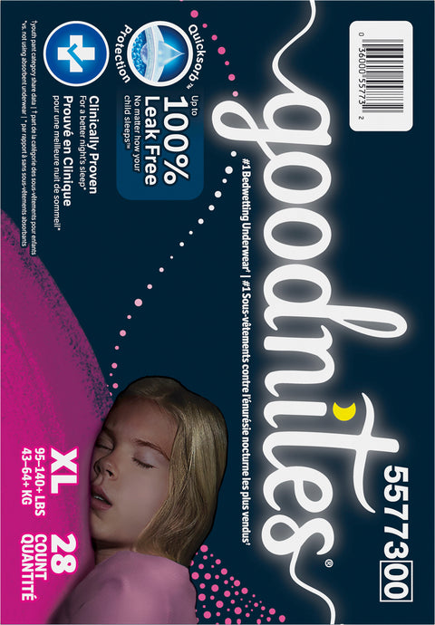 Goodnites Girls' Nighttime Bedwetting Underwear, Size Extra Large (95-140+ lbs), 28 Ct