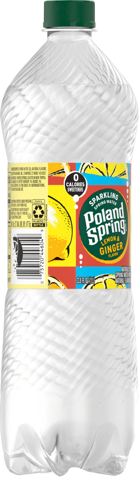 Poland Spring Sparkling Water, Lemon Ginger, 33.8 oz. Plastic Bottle
