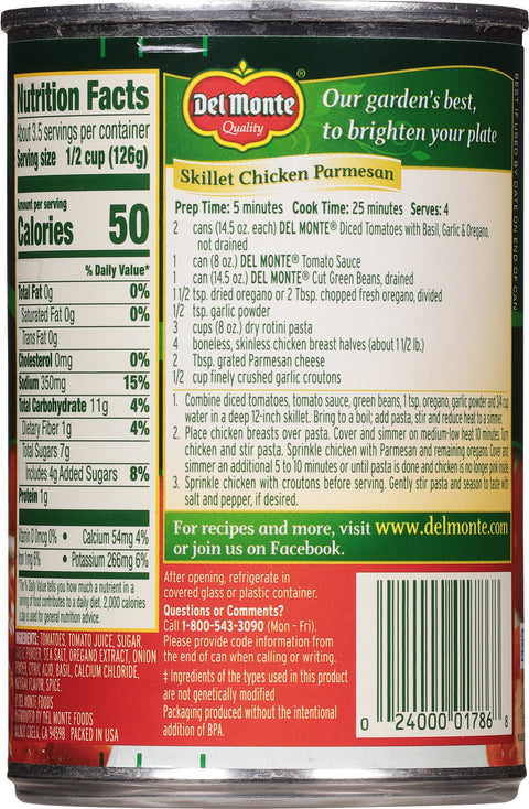 Del Monte Tomatoes Diced With Basil Garlic & Oregano 14.5 OZ