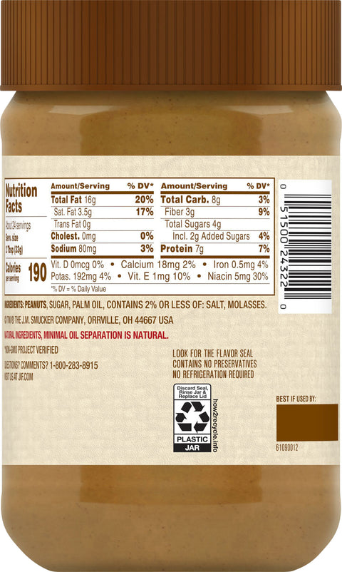 Jif Low Sodium Natural Creamy Peanut Butter 28 OZ