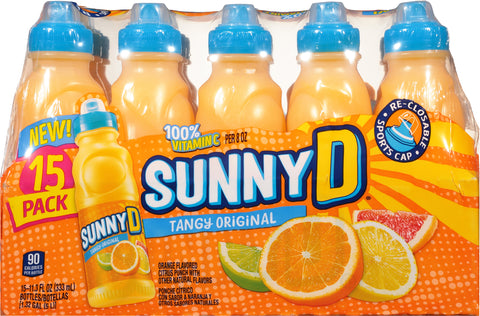 Sunnyd Tangy Original Orange Juice Drink, 15 Count, 11.3 Fl Oz Bottles 169.5 FZ