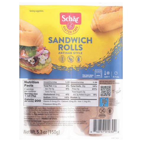 Schar Gluten-Free Artisan Style Sandwich Rolls 5.3 oz - 7 Pack
