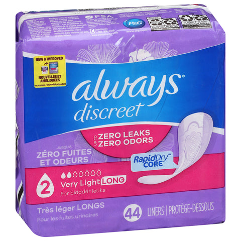 Always Discreet Very Light Long Liners 44 CT