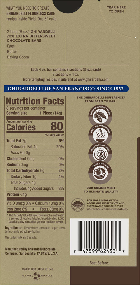 Ghirardelli Bittersweet 70% Cocoa Baking Bar 4 OZ