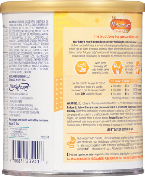 Nutramigen 0-12 Months Hypoallergenic Powder with Iron Infant Formula 12.6 oz