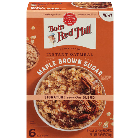 Bob's Red Mill Instant Whole Grain Maple Brown Sugar Oatmeal 6 - 1.59 oz Packets - 4 Pack