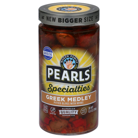 Pearls Specialties Pitted Greek Medley Olives with Herbs 9.5 oz - 6 Pack
