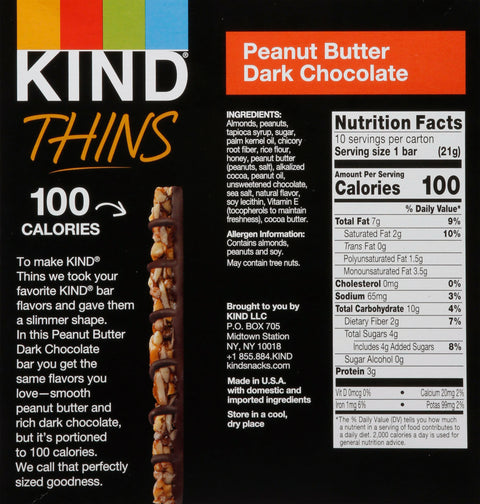 Kind Thins Gluten Free Peanut Butter Dark Chocolate Bars 7.4 OZ