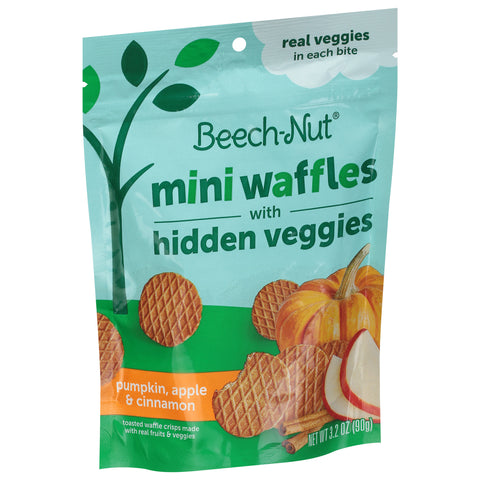 Beech-Nut Mini Waffles Pumpkin Apple Cinnamon Hidden Veggies Toddler Snack 3.2 OZ