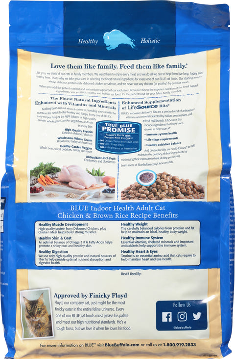 Blue Buffalo Indoor Health Adult Chicken and Brown Rice Recipe 5 LB