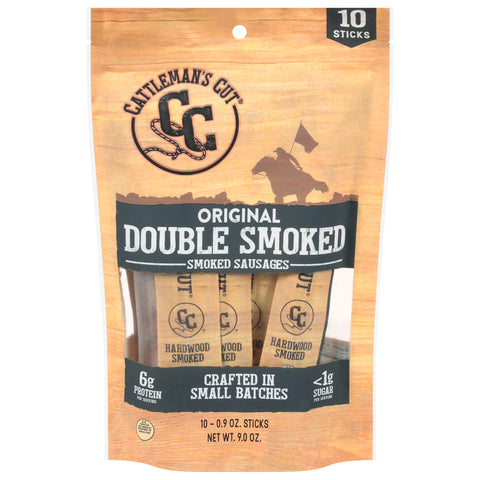 Cattleman's Cut Double Smoked Original Smoked Sausages 10 - 0.9 oz Sticks - 6 Pack